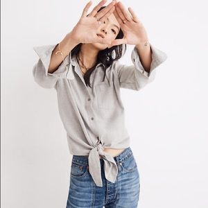 Madewell Grey Tie-Front Flannel